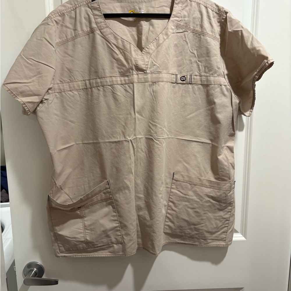 Tan unisex Scrub Top